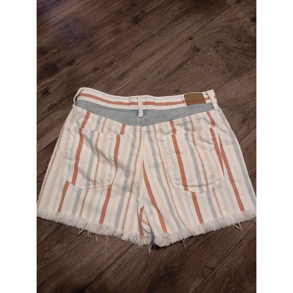 American Eagle Mom Shorts Rose White Blue Striped Jeans Shirts Sz 6